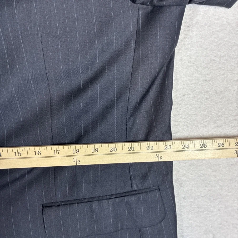 Ermenegildo Zegna 48R Mens Black Suit Jacket Gray Pinstripe 100% Wool Classic